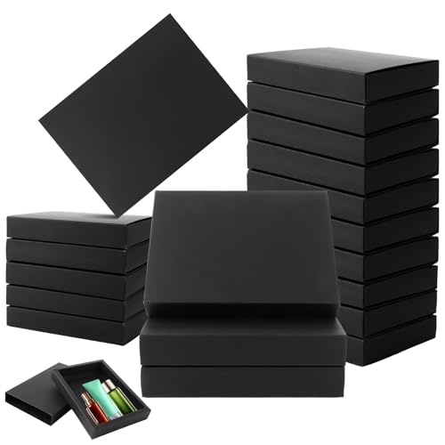 YAYODS Juego de 20 cajas de regalo negras – 18 x 13 x 3 cm – Dimensiones interiores – Caja de papel kraft con funda deslizante para manualidades, bodas y envoltorios de regalo