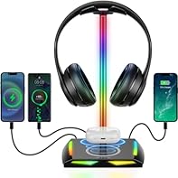 RGB Headphone Stand: New Bee headset stand has 11 light effect modes. The cool visual effect can create any atmosphere, and the color of the base and lamp will shift together as the light effect is switched. The luminous effect of "Breathing" scrolls...
