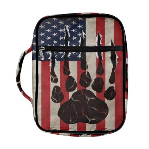 Coldinair American Flag Bible Cover for Men Boys Women Bible Case Carrying Book Case Bear Paw Church Bag Book Covers Protector for Prayer Study Notebooks Pens Phones Orangizer