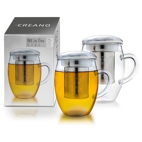 Creano 400ml Tea Glass with Infuser Cover