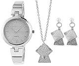 Damenuhr – Die Uhr ist sehr schlicht gehalten. Das silberfarbene Zifferblatt mit Glitzerstaub verleiht dem Zeitmesser einen individuellen Look. Die ca. 19 cm lange Uhr wird mit einem Clipverschluss geschlossen