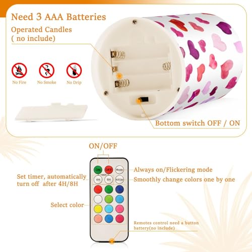 Image of senya Valentine's Day Lights Flameless Candles Hearts Valentine's Day Pillar Candles Set of 2 Battery Operated Remote Control Warm Lights Home Decor, E08D23009