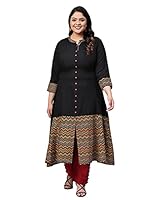 Yash Gallery Women's Plus Size Rayon & Cotton Cambric Zig-Zag Printed A-Line Kurta for Women (1112YKBLACK_Black_XXXXX-Large)