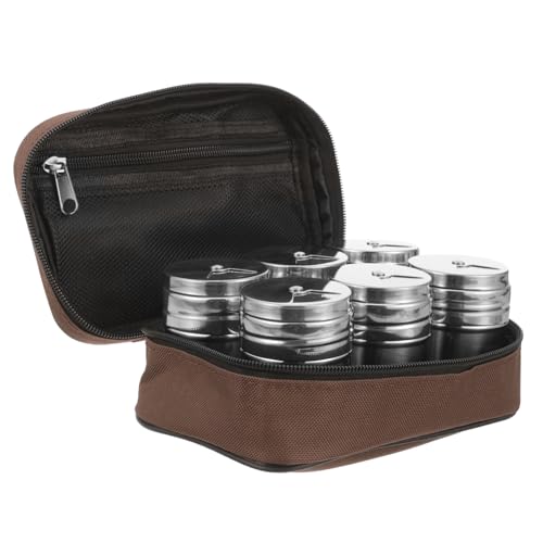GRIRIW Classic Style 7 Piece Stainless Steel Spice Jars Lids Condiment Bottles for Bbq