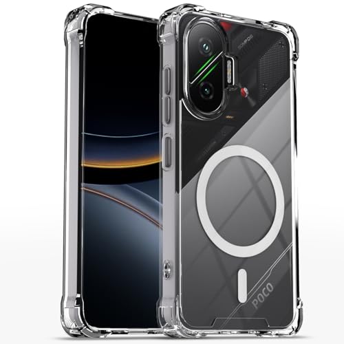 Image of Amazon Basics Back Cover for Poco F7 5G Mag-Safe Shockproof PC + TPU Protective Case Magnetic Support Bumper Case (Transparent Mag-Safe)