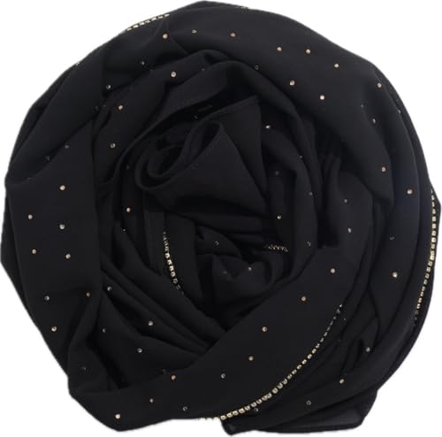 Hijab Scarf for Women,Chiffon with Rhinestone Scarf, Fashion Hijab, Muslim Indian Scarf,Head Wrap Scarves 70 x 28 inch