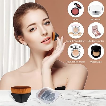 Image of Makeup Brush Flat Hexagon Face Blush Liquid Powder Foundation Brush for Blending Liquid, Cream or Powder Cosmetics