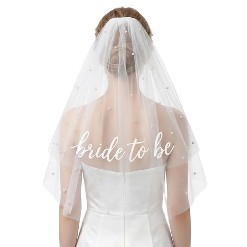 Bride to Be Veil Hen Party Veil with Pearl Hen Party Accessories White Wedding V/eil for Bride with Hair Clip Bridal Hen Do Veil for Wedding Bridal Shower Bachelorette Party Decorations