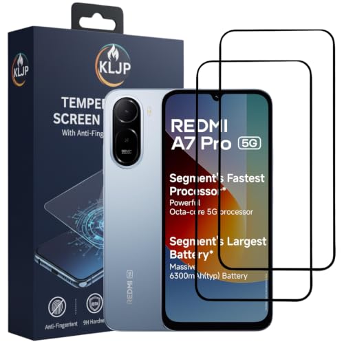 Image of Premium Tempered Glass Screen Protector Compatible for Redmi A7 Pro 5G Black (Pack of 2) with Edge-to-Edge Coverage and Easy Installation kit