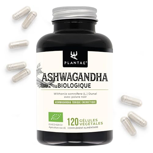 ASHWAGANDHA BIO KSM-66® * Plantae * 120 gélules végétales * Teneur en witanolides de 5% et poivre noir * Adaptogène + Sommeil + Anti-Stress + Energie