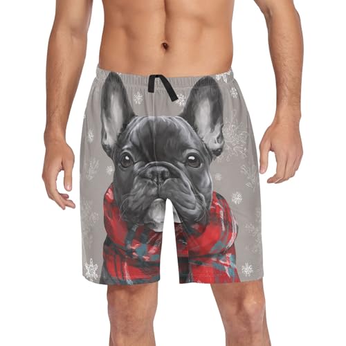 Winter French Bulldog Pajama Bottom Shorts for Men Soft Casual Sleep Lounge Shorts with Pockets S-XXL