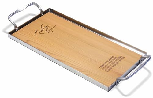 TrueFire Cedar Grilling Planks 7.25 x 16” (10-Pack) with Stainless Steel Serving Tray - Extra Large Canadian Western Red Cedar Planks
