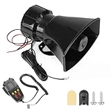 QWORK Alarm Horn Siren PA Speaker Mic System - 100W 12V Loud 7-Sound Speaker for Police Car, Emergency, Truck, Boat