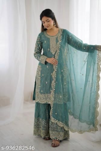 Image of Women's Casual Salwar Suit Pure Heavy Fendy Silk With Embroidery Sequence Work Full Sleeves Salwar Suit With Dupatta.Women's Ethnic Wear