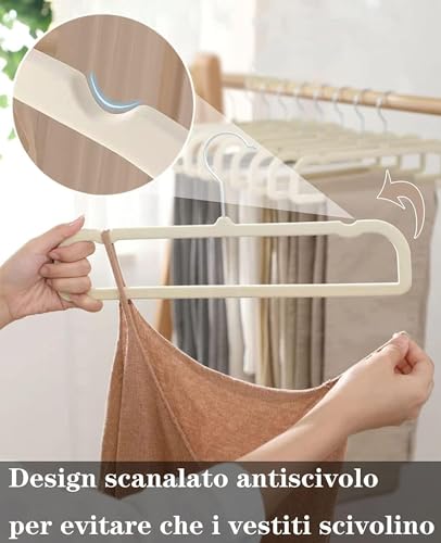 Image of Beige Velvet Hangers Non-Slip 20 Pack Felt Hangers for Pants Trouser Hanger | 360 Swivel Silver Hook, Thin Space Saving Clothes Hanger for Jeans Slacks, Slim Perchas Terciopelo, Perchas para Pantalones