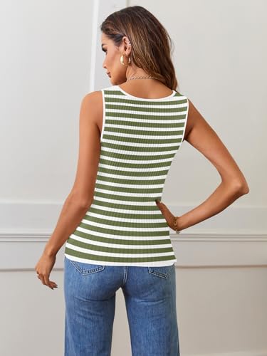 Image of MEROKEETY Women's Summer Square Neck Tank Tops | Sleeveless, Ribbed Knit, Striped Pattern, Slim Fit, Stretchy Soft Sweater Vest Casual Work Outfits