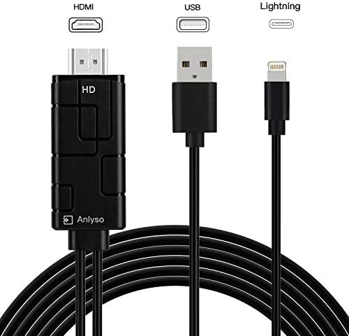 Compatible with iPad iPhone HDMI Adapter, iPhone to HDMI Cable, Anlyso 6.6ft Digital AV Adapter Cord HDMI Converter Support 1080P HDTV Compatible with iPhone X 8 7 6 Plus iPad to TV Projector Monitor