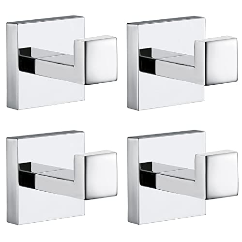 Towel Hooks For Bathrooms, Chrome Polished Towel Hook For Kitchen Bathroom, Sus304 Stainless Steel Coat Hook, Square Heavy Duty Robe Hooks For Hanging Towels, Coats, Sponges, Wall Mount, 4 Pack #TOP24