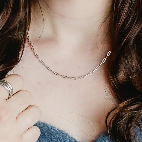 Silver Necklace for women 2mm 3mm 4mm 5mm Gold/Silver Paperclip Chain Solid 925 Sterling Silver Clasp Paperclip Chain for women 16/18/20/22/24/26/30 Inches3