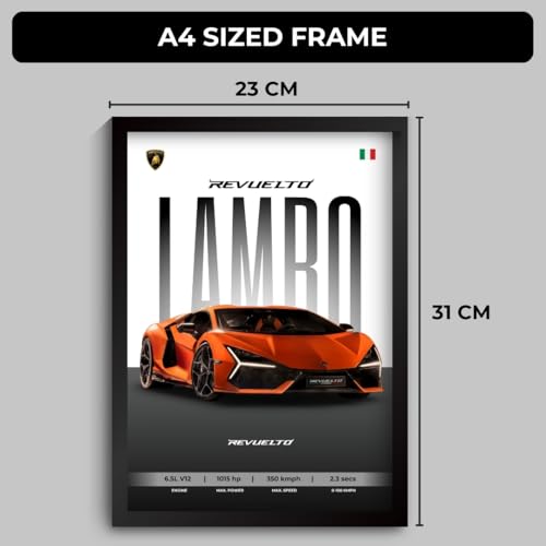 Image of Lamborghini Revuelto Poster | Framed Lamborghini A4 Sized (31 x 23 cm) | Car Poster for Wall, Gift for Boys, Supercar Posters | Supercar Frames | Car Posters for Wall, Bedroom, Hostel, Study Room (F 011)