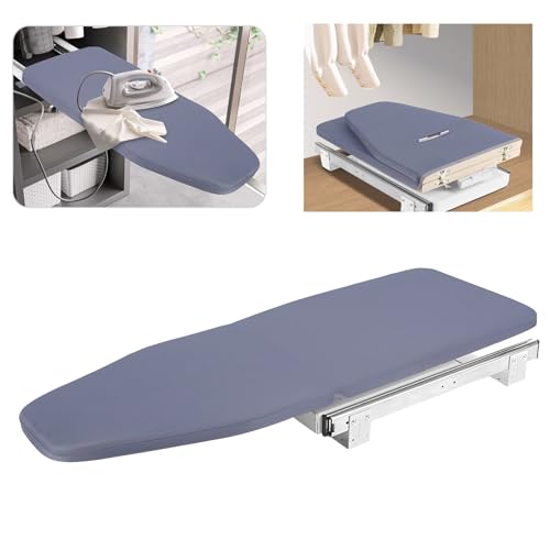 Pull Out Sliding Ironing Board,180° Rotatable Ironing Board,Built In Ironing Board Fold Away Drawer Ironing Board with removable anti-scald cover for Drawer Wardrobe 80x29.5cm