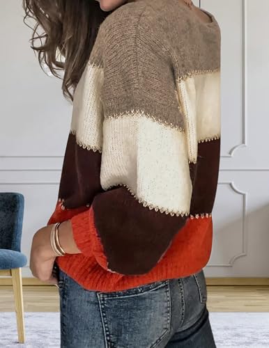 Women's Oversized Cute Color Block Sweaters Fall 2024 Casual Lightweight Ribbed Knit Crewneck Pullover Sweater2