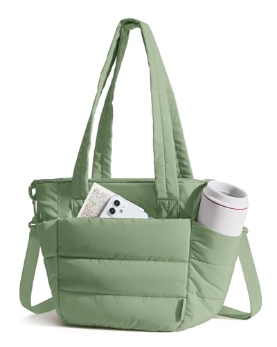 Image of BAGSMART Lunch Bag Women Small Insulated Tote with Lunch Compartment Quilted Lightweight Puffy Tote Bag for Work, Travel, Outdoor, Green