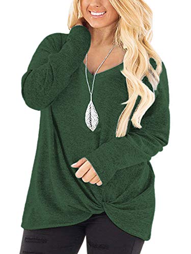 Plus Size Shirts for Women 4X V Neck Twist Knot Tunics Tees Green-26W