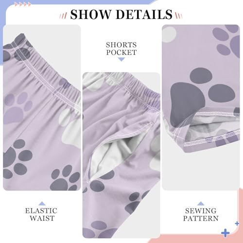 Boys' Pants Pet Purple White Paw Long Bottoms Jogger Pants Elastic Waist Trousers with Pockets S-XL4