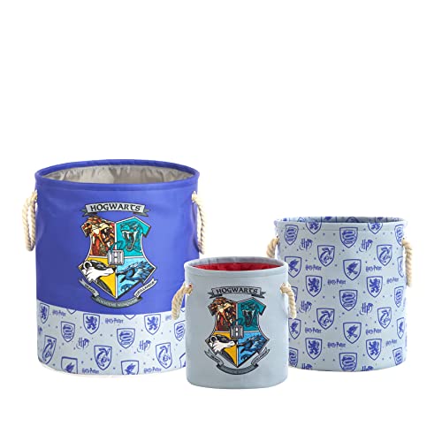Image of Harry Potter 3 Piece Multi Size Fabric Nestable Toy Storage Basket Set, with Rope Carry Handles