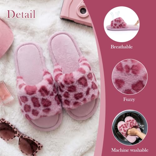 Image of GOEWY Women's Fuzzy Open-Toe House Slippers with Memory Foam - Leopard Print Cheetah Plush Cozy Cute Slipper Indoor /Outdoor Soft Slip On Slides Gifts for Women Mom Her Ladies