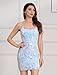 Sequin Homecoming Dresses Sparkly Short Prom Dresses Women Spaghetti Straps Sparkly Sequins Bodycon Mini Dress Party Nightclub Sleeveless Backless Cocktail Tight Club Dress Sky Blue XS