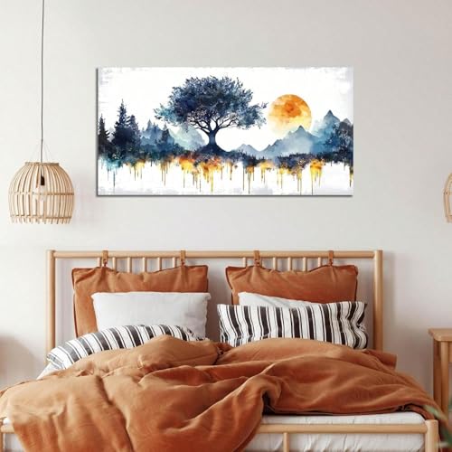 Peinture à l'huile paysage abstrait montagne soleil décoration salon