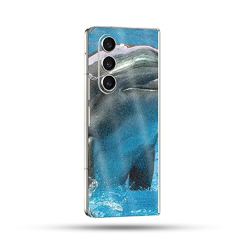 Image of MightySkins Glossy Glitter Skin Compatible With Samsung Galaxy Z Fold 5 Full Wrap - Dolphin Greeting | Protective, Durable High-Gloss Glitter Finish | Easy To Apply and Change Styles | Made in the USA