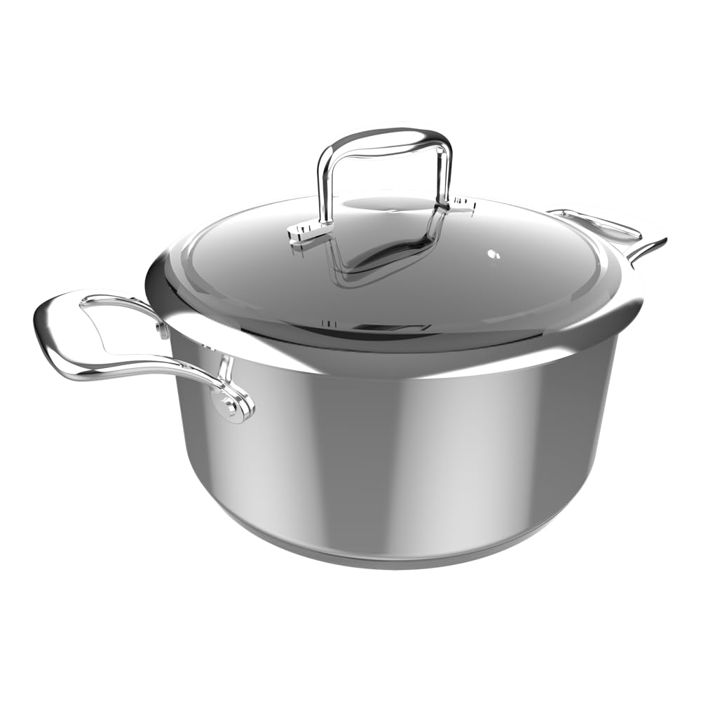 Cecotec Olla Polka Classy 24 Pot Steel. Diámetro 24 cm, Capacidad 4 L, Acero Inoxidable 18/10, Revestimiento Antiadherente, Asas Remachadas, Tapa de Cristal, Apta para todo tipo de Cocinas
