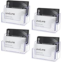 Uniclife 4er Set Acryl Visitenkartenhalter für Schreibtisch mit 2 Fächern klare durchsichtige Visitenkartenständer für Büro Homeoffice und Ausstellungen Kapazität 120 Visitenkarten