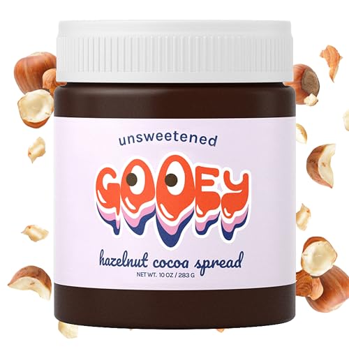 Gooey Unsweetened Hazelnut Cocoa Spread, Better-for-you Nutty Spread that is Gluten Free, Dairy Free, Sugar Free, Plant Based & Vegan. Healthy Snack with No Palm Oil, Hazelnut Chocolate Spread, 10 oz Jar