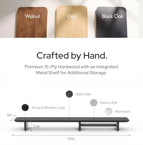 KIVY Dual Monitor Riser With Integrated Metal Shelf [MADE BY HAND] - Wooden Desk Shelf for 2 Monitors - Wide Long Stand for Desk (44 x10x3in - Black) - Thumbnail 4