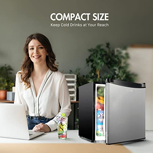Upstreman 1.7 Cu.ft Mini Fridge With Freezer, Adjustable Thermostat, Energy Saving, Low Noise, Single Door Compact Refrigerator For Dorm, Office, Bedroom, Stainless-Fr17 #TOP3