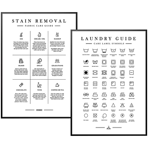 UKCOCO Décoration De Buanderie : Affiche De Guide De Blanchisserie Décoration Murale Minimaliste En Noir Et Sans Cadre 15. 72 X 11. 79 Pouces 2 Pièces