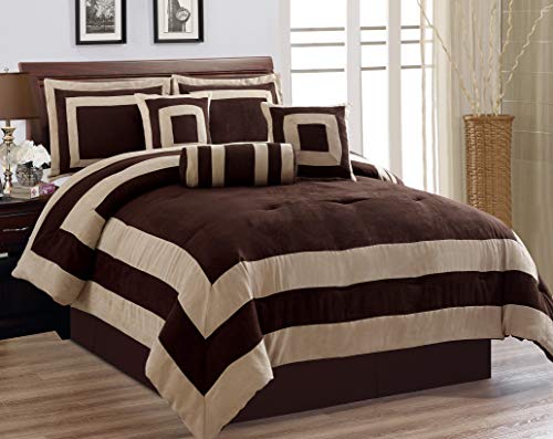Grandlinen Oversize Chocolate/Brown Comforter Set Micro Suede Square Patchwork Bed In A Bag Full Size Bedding #TOP8