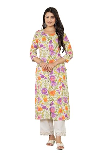 Image of Pistaa's Women's Floral Print A-Line Kurta with Lace Palazzos