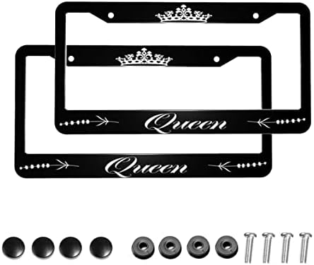 Queen License Plate Frames Crown for WomenLicense Plate Frame Decorative Car Front Aluminum Decor Car Tag Frames 2 Holes Car Accessories 2 Pack 2 Pcs Set Vehicles