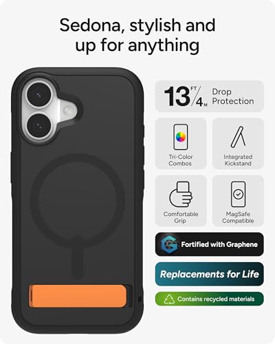 Image of ZAGG Sedona Snap Case with Kickstand for iPhone 17 - Flood Black, Drop Protection (13ft /4m), Multi-Layer Protection, with Camera Button, MagSafe Phone Case with Impact-Absorbing Bumpers