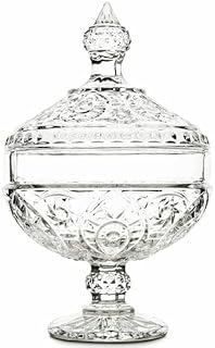 SG Traders Footed Glass Candy Jar Bowl Dish Dome Decorative Jars Sweet Bowl Glass Sweet Jars with Lids Sweet Candy Bowl Sweet Jar Glass Crystal Bowl Glass Sweets Candies Nuts Bonbon Container