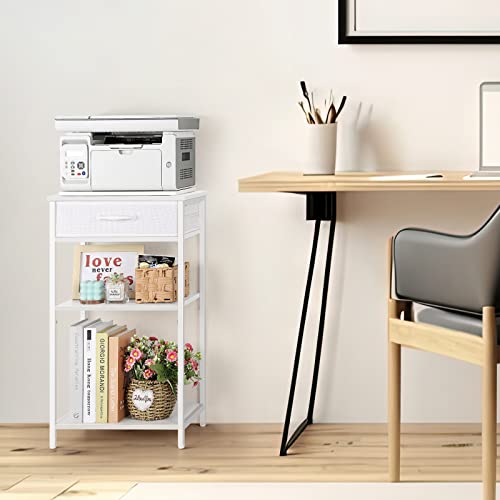 Eteli Printer Stand White Printer Table For Home Office 3 Tier Printer Shelf Desk With Storage Fabric Drawer Multi-Functional Small Table For Printer Fax Machine Scanner, White #TOP2