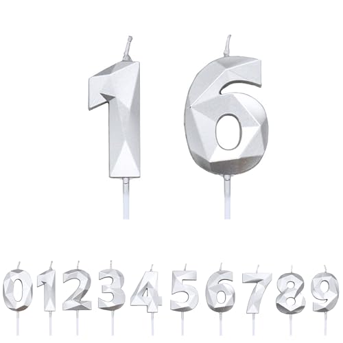 FUZVOL Birthday Cake Candles, Silver Number 16 Candle,Cake Topper Decorations
