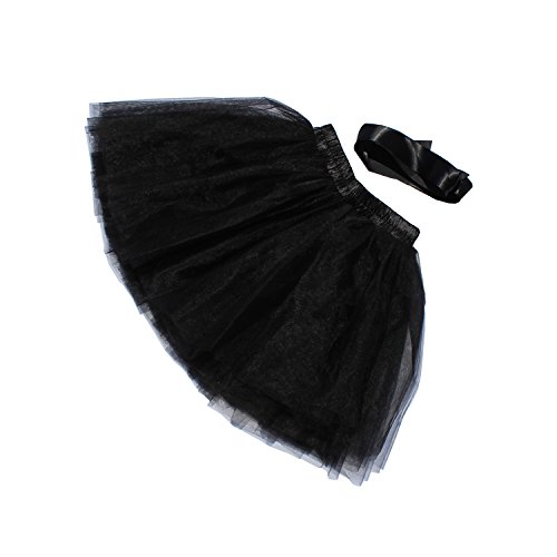 Little Girl Tutu Skirt A Line 7 Layers Tulle Skirt Party Princess Dance Tutus For Girls (3T -10T) Black #TOP6