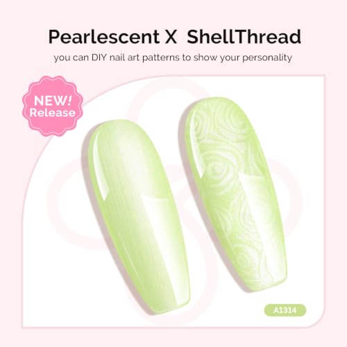 Image of MelodySusie Green Pearl Gel Nail Polish,0.5fl oz Soak Off UV LED Drawing Shimmer Gel Polish Soak Off Swirl Shell Thread Effect Gifts for Women Nail Art Manicure Salon DIY Nail Design-A1314