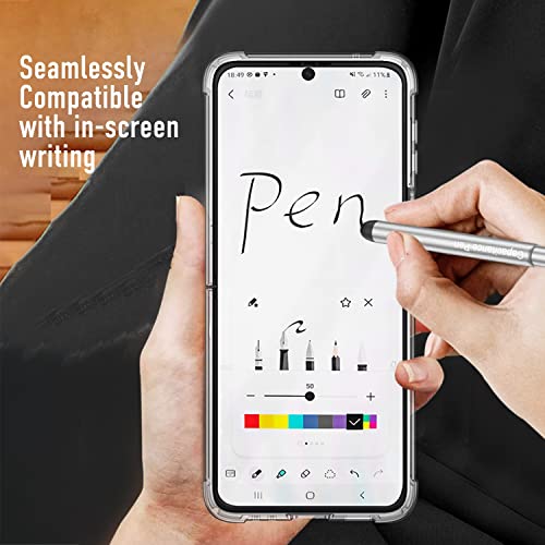 Image of Midkart Anti-Shatter Ring Holder Cover with Retractable Pen and Pen Holder Compatible with Samsung Galaxy Z Flip 3 Soft Sides with Anti-Yellowing PC Airbag Corners Case, Transparent & Semi-Purple